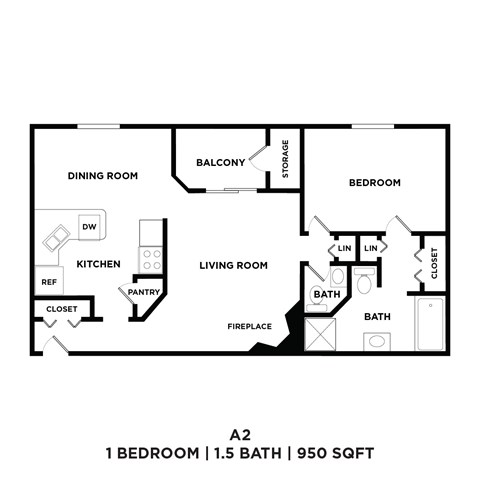 A 2 bedroom apartment with 1.5 bathrooms and 950 sqft.